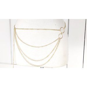 Gold metal layered hanging chain link dainty lightweight skinny belly chain belt